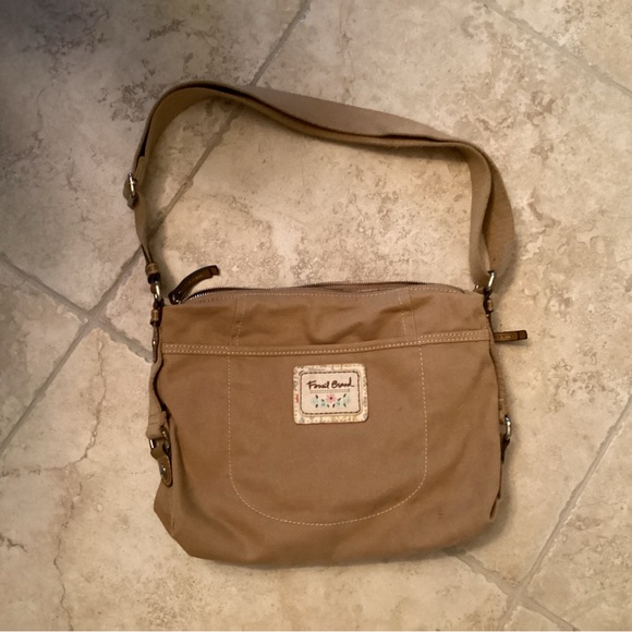 Fossil vintage Tan Canvas Crossbody Handbag  Shoulder Bag Adjustable Strap - Picture 14 of 14